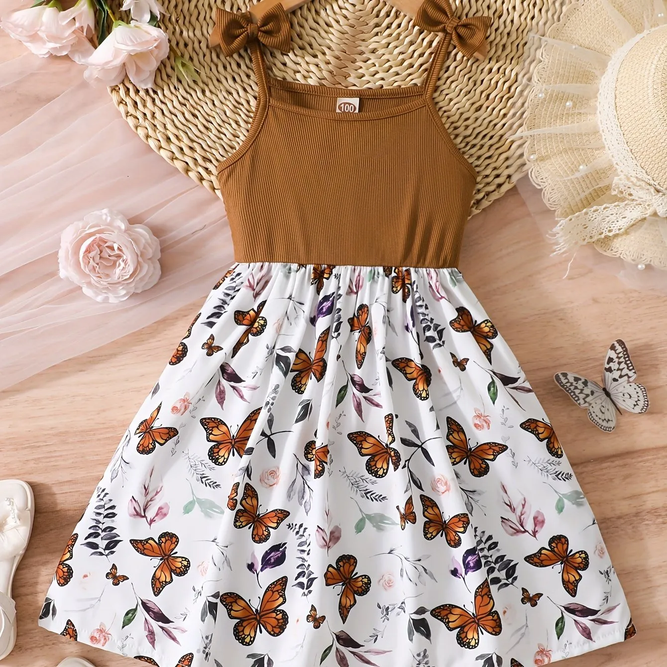 Girls Sleeveless Butterfly Flutter Dress - Adorable A-line for Summer Parties & Playful Days