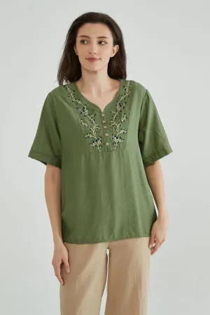 Glade Green Floral Embroidered Top