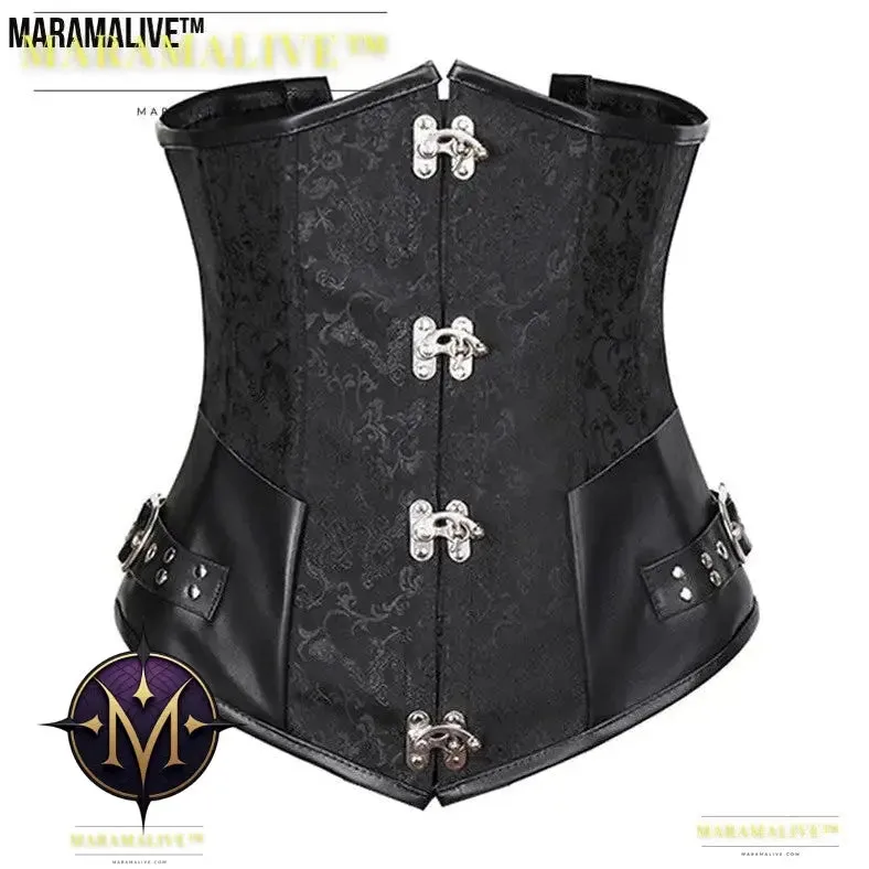 Gothic Retro Women's Corset | Steampunk Bustier with Metal and buckled clasps