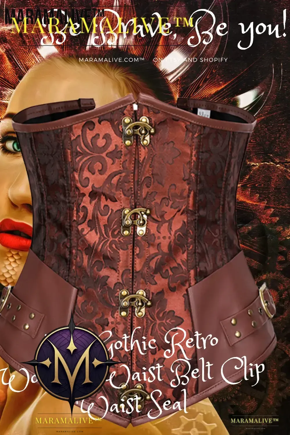 Gothic Retro Women's Corset | Steampunk Bustier with Metal and buckled clasps