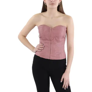 Gracia Womens Faux Leather Hook and eye Pullover Top