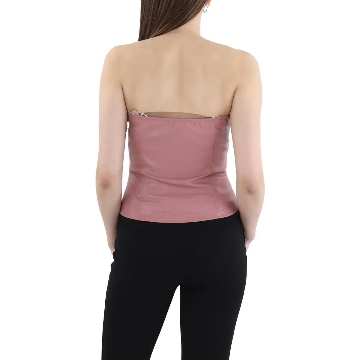 Gracia Womens Faux Leather Hook and eye Pullover Top
