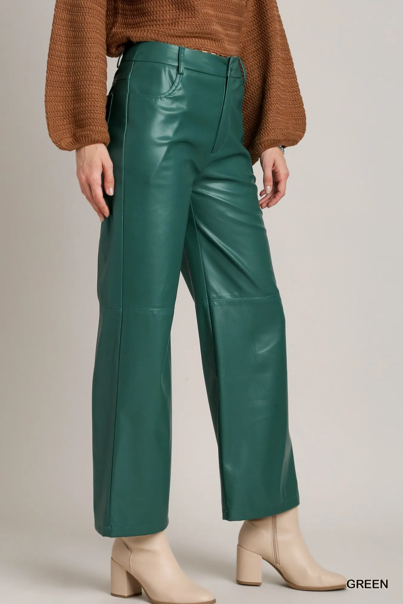 Green Faux Leather Pants