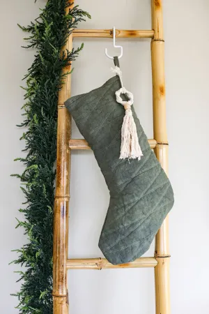 Green Linen Blend Bohemian Christmas Stocking
