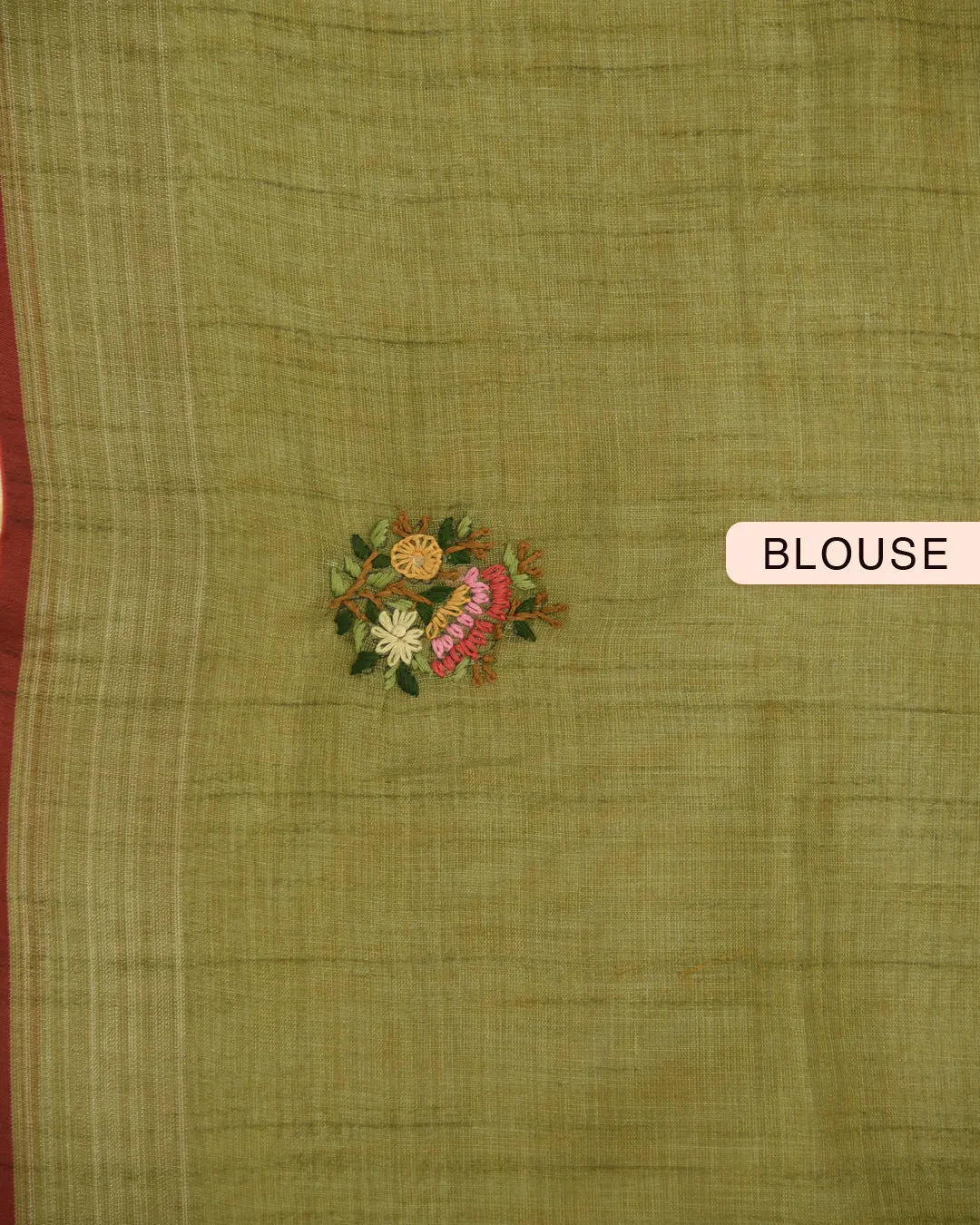 Green Linen Silk Blend Embroidered Saree With Linen Silk Embroidered Blouse