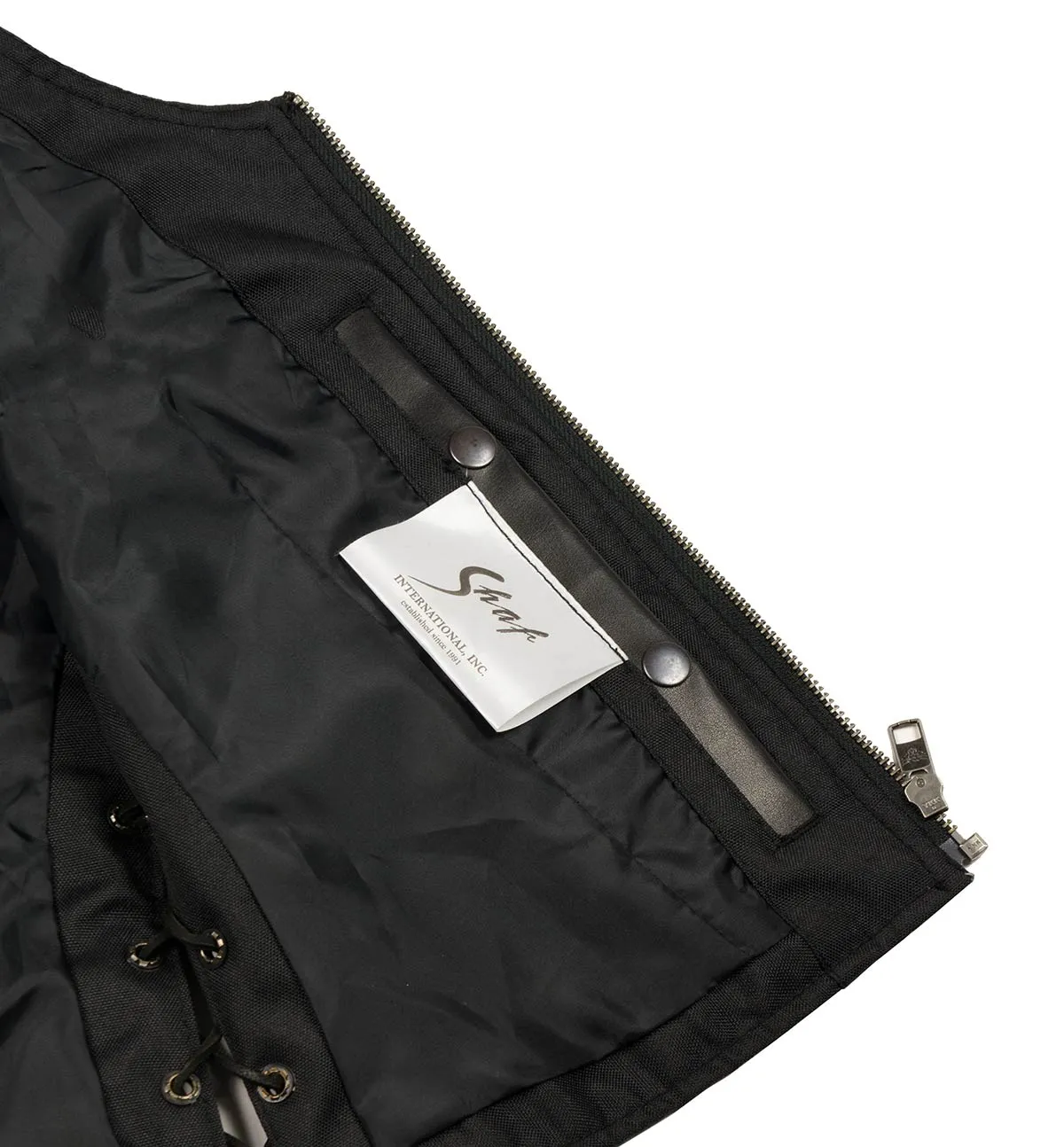 Grey MLL4531 Women's Distress Grey Leather Open V-Neck Side Lace Stitching Detail Motorcycle Rider Vest