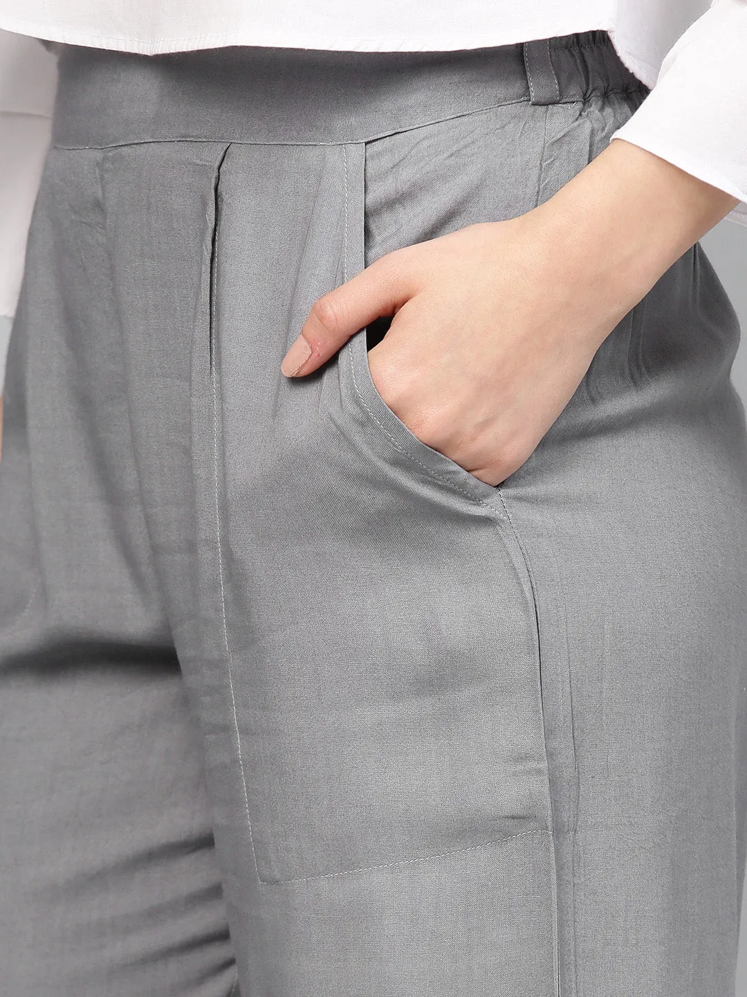 Grey Solid Rayon Palazzo