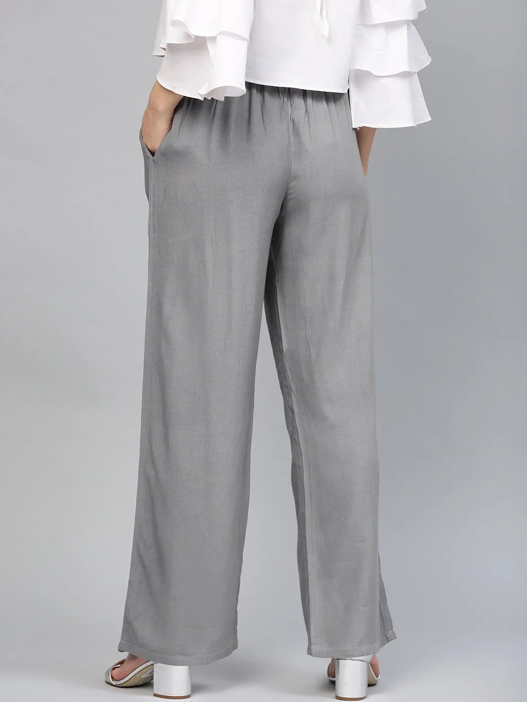 Grey Solid Rayon Palazzo