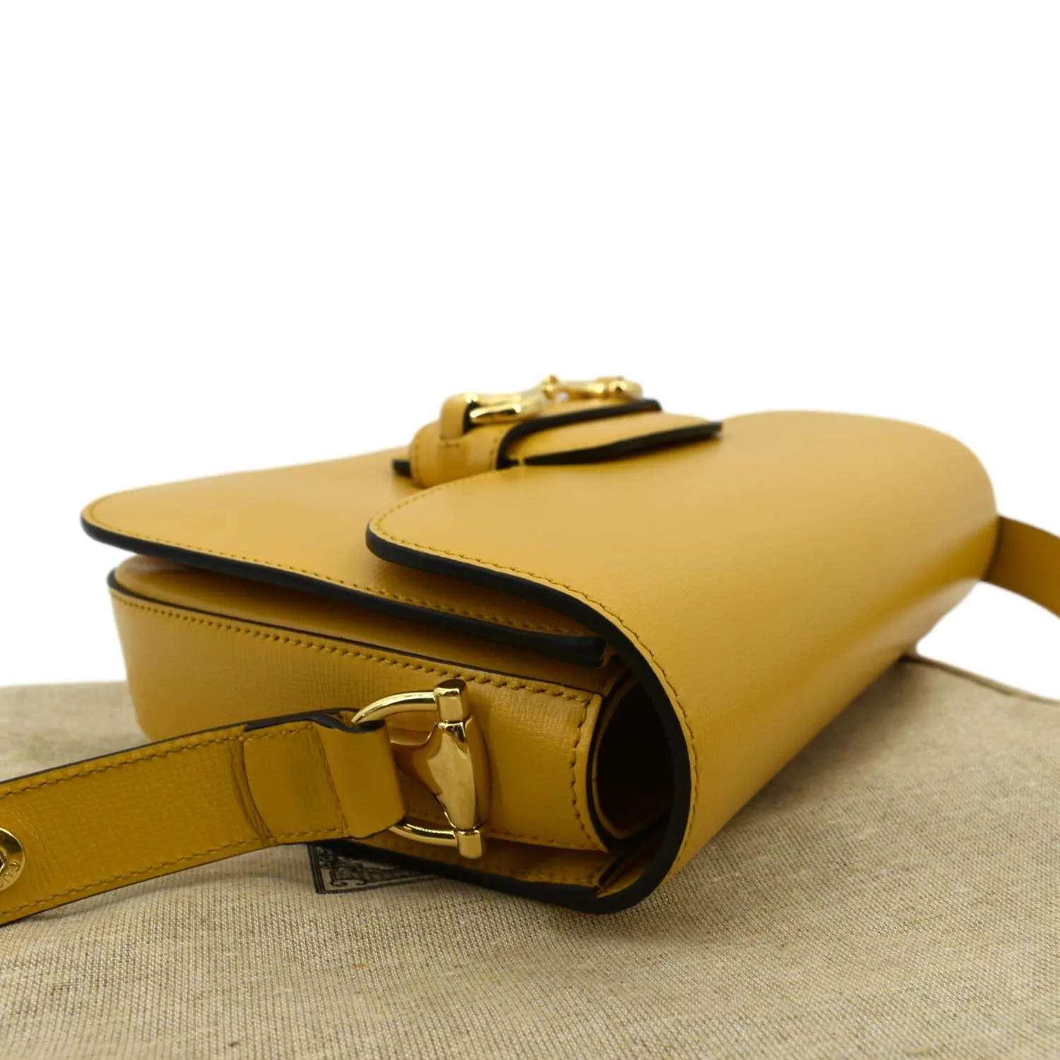 GUCCI Horsebit 1955 Leather Shoulder Bag Yellow 602204