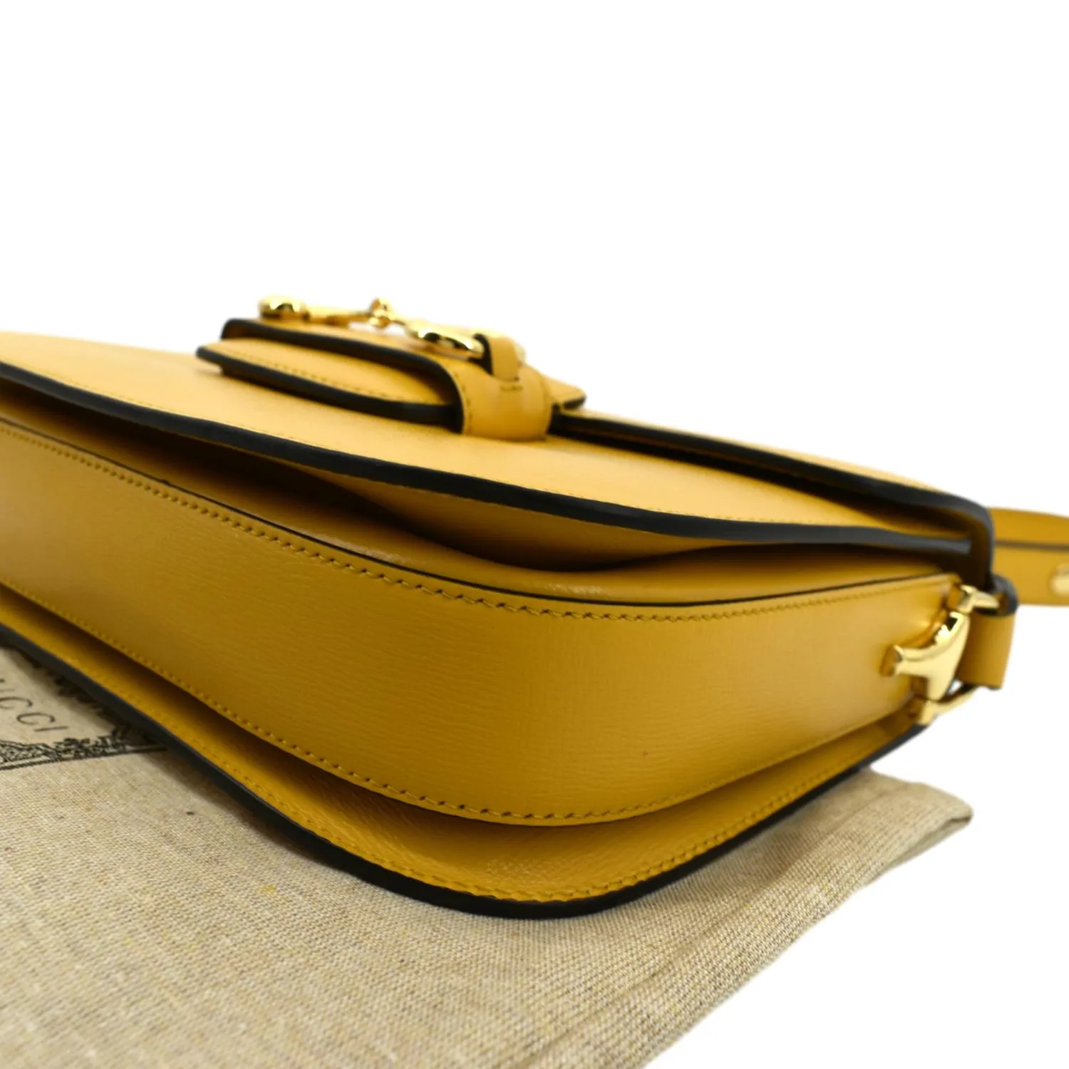 GUCCI Horsebit 1955 Leather Shoulder Bag Yellow 602204