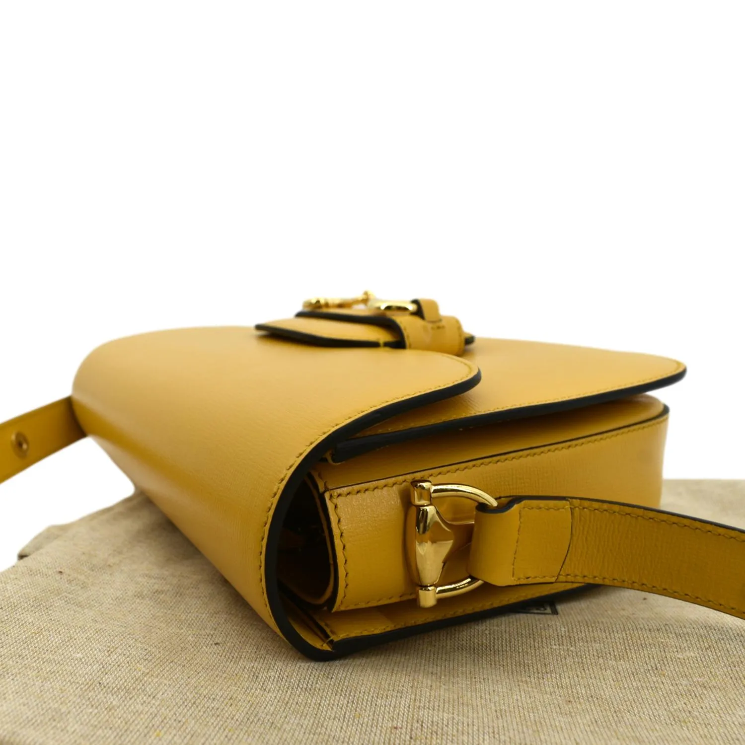 GUCCI Horsebit 1955 Leather Shoulder Bag Yellow 602204