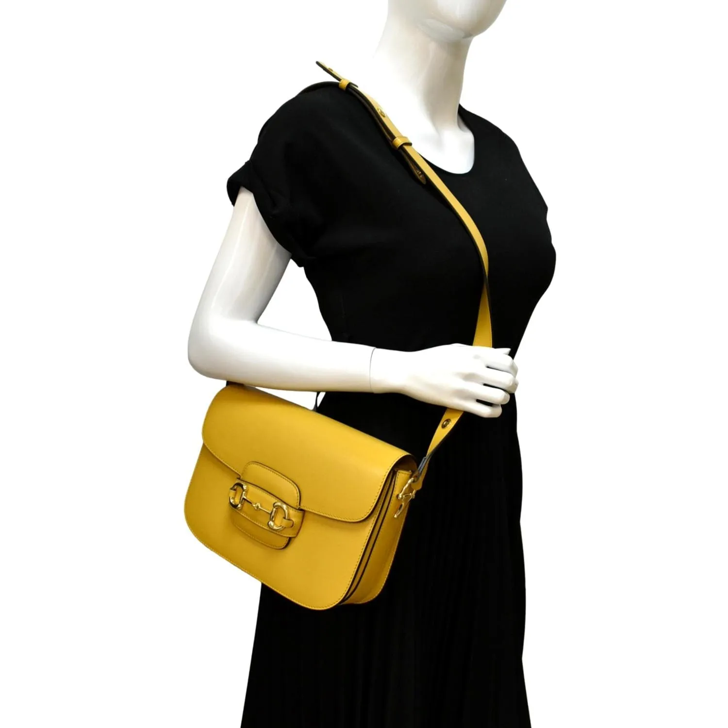 GUCCI Horsebit 1955 Leather Shoulder Bag Yellow 602204