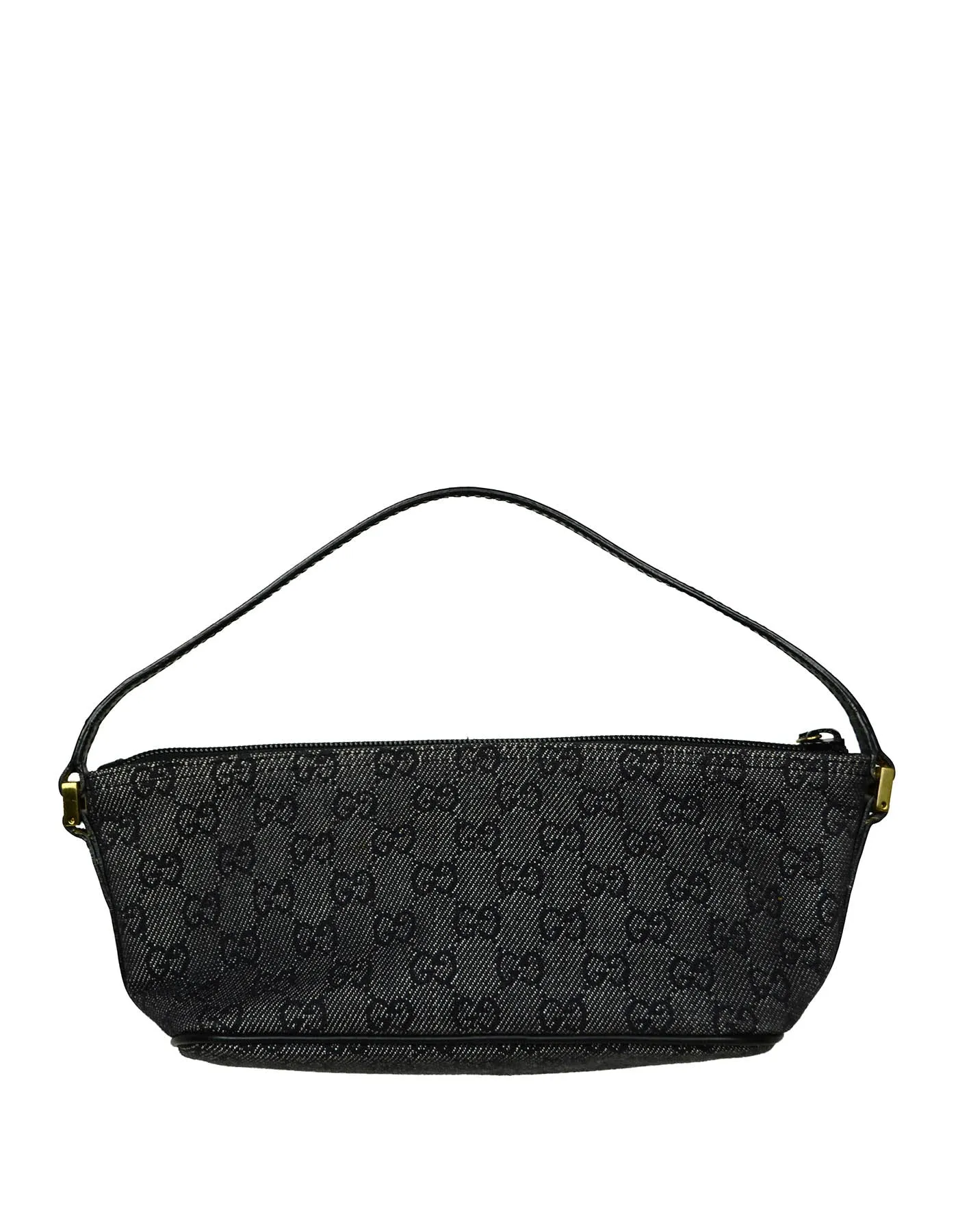 Gucci Vintage Black Denim Monogram Baguette Bag
