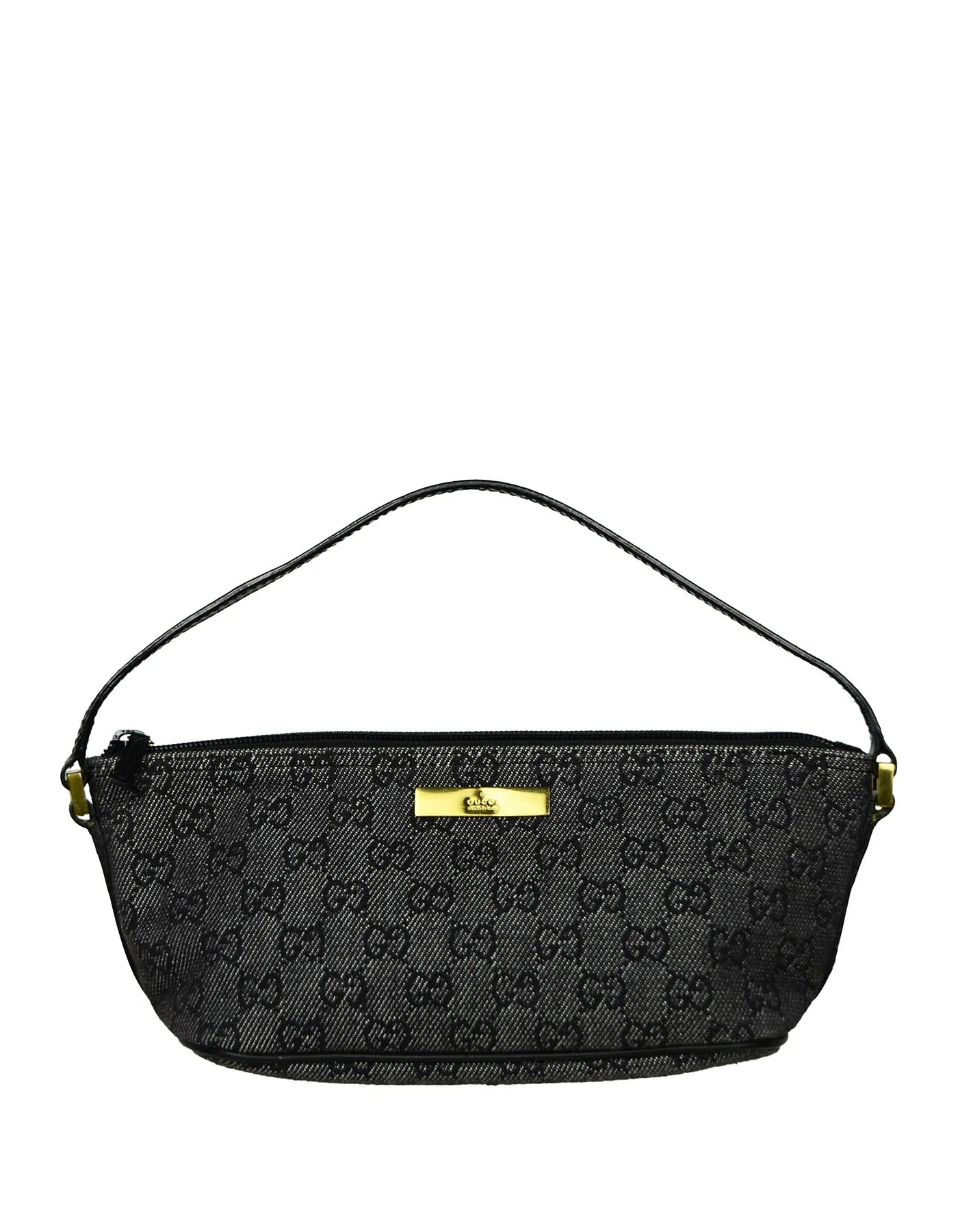 Gucci Vintage Black Denim Monogram Baguette Bag