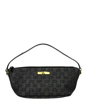 Gucci Vintage Black Denim Monogram Baguette Bag