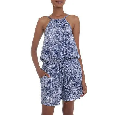 Handmade Blue Rayon Romper w/Batik Pattern