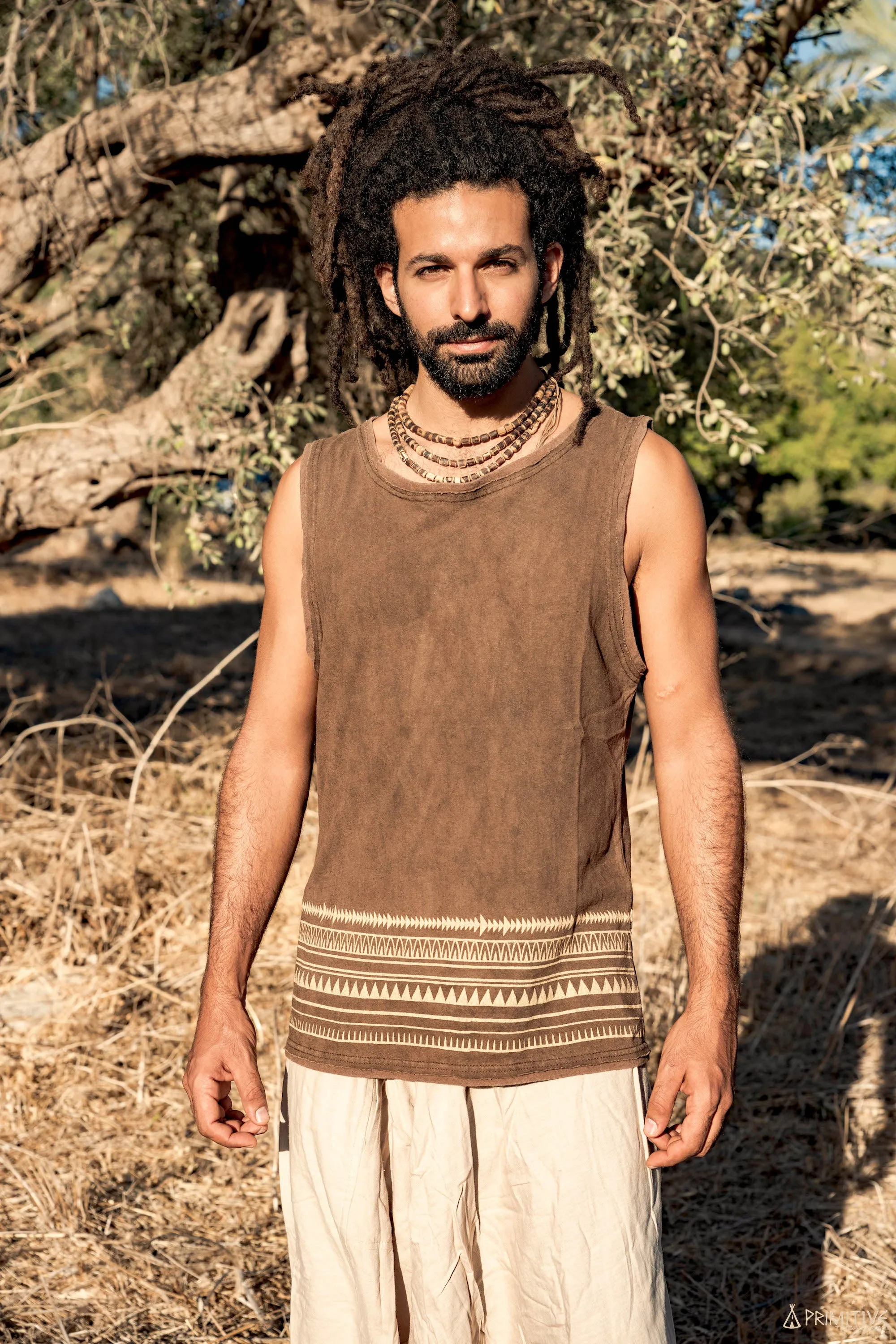 Hemp Cotton Tank Top ᗒ with Tribal Print ᗒᗒ