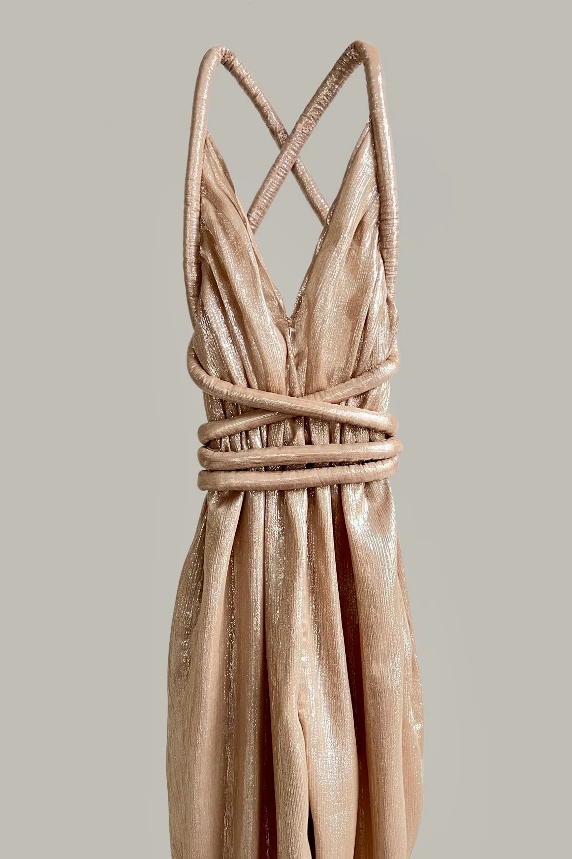 Infinite Rope Jumpsuit Champagne Mocha Silver Silk Lame’ {Made to Order}