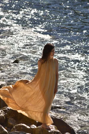 Iris Gown in Caramel Linen Gauze