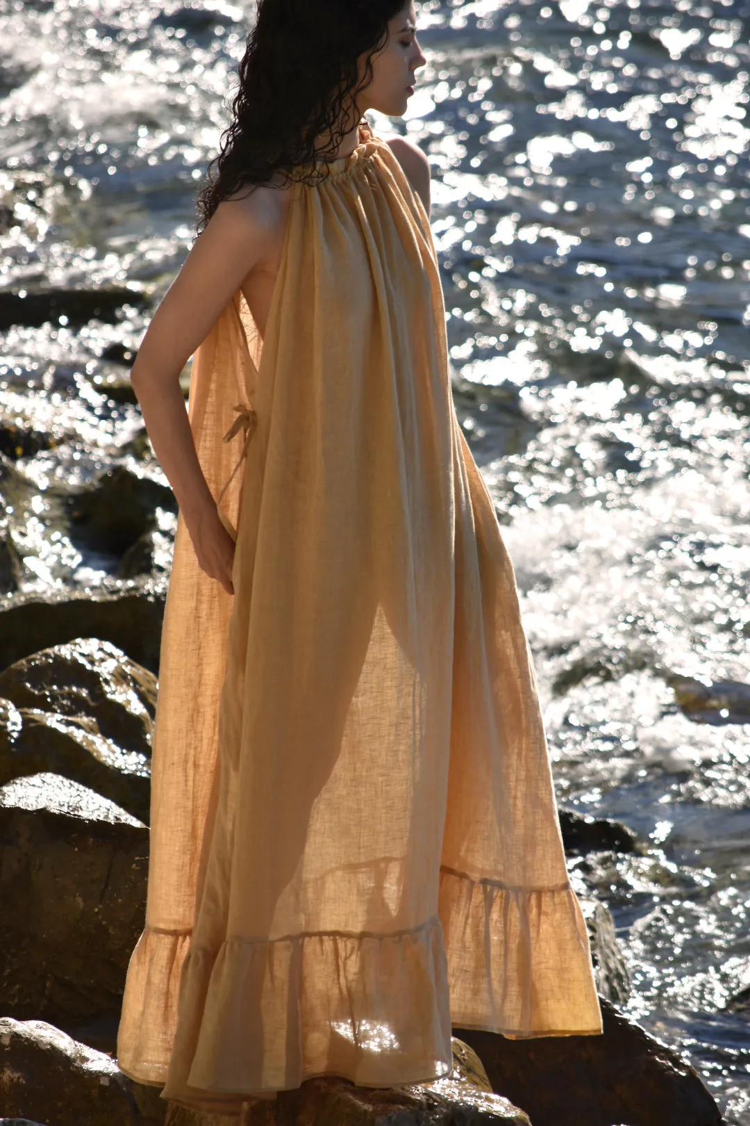Iris Gown in Caramel Linen Gauze