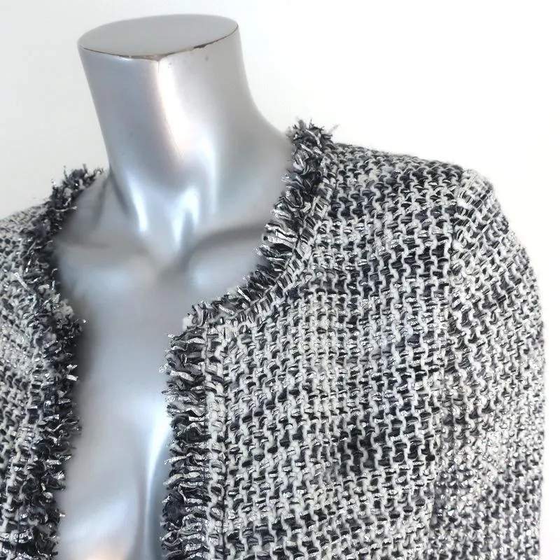 IRO Jacket Unplug Silver/White Metallic Tweed Size 36 Open Front