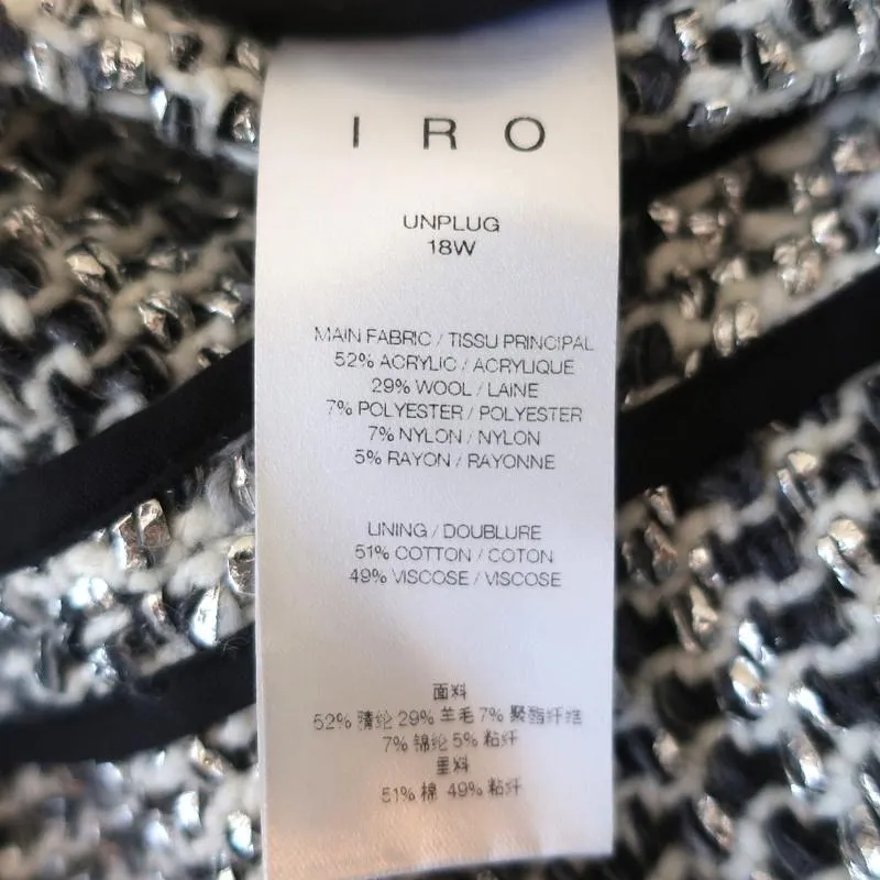IRO Jacket Unplug Silver/White Metallic Tweed Size 36 Open Front