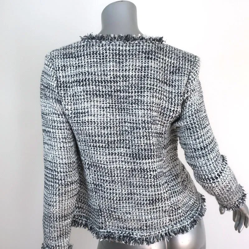 IRO Jacket Unplug Silver/White Metallic Tweed Size 36 Open Front