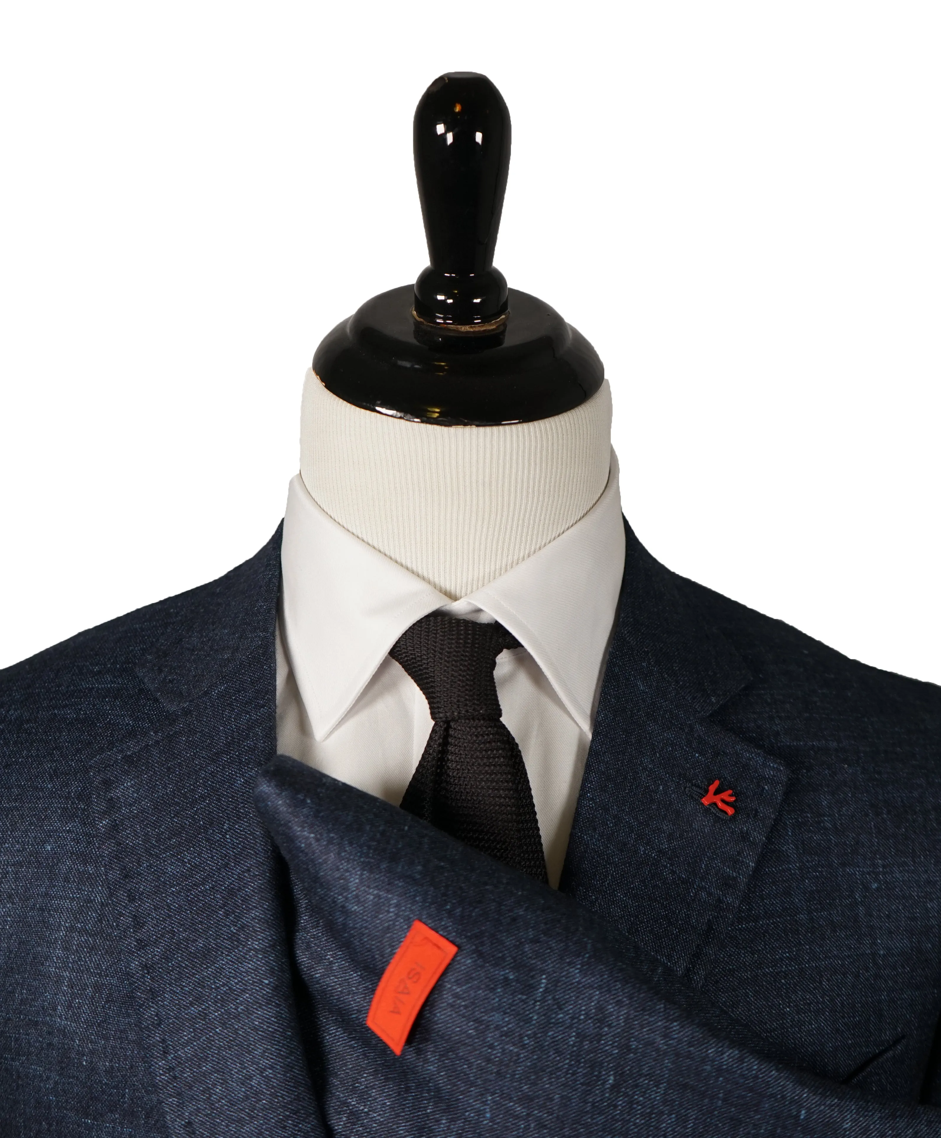 ISAIA - Cashmere Wool blend Melange Medium Blue Suit LOGO COLLAR - 46R