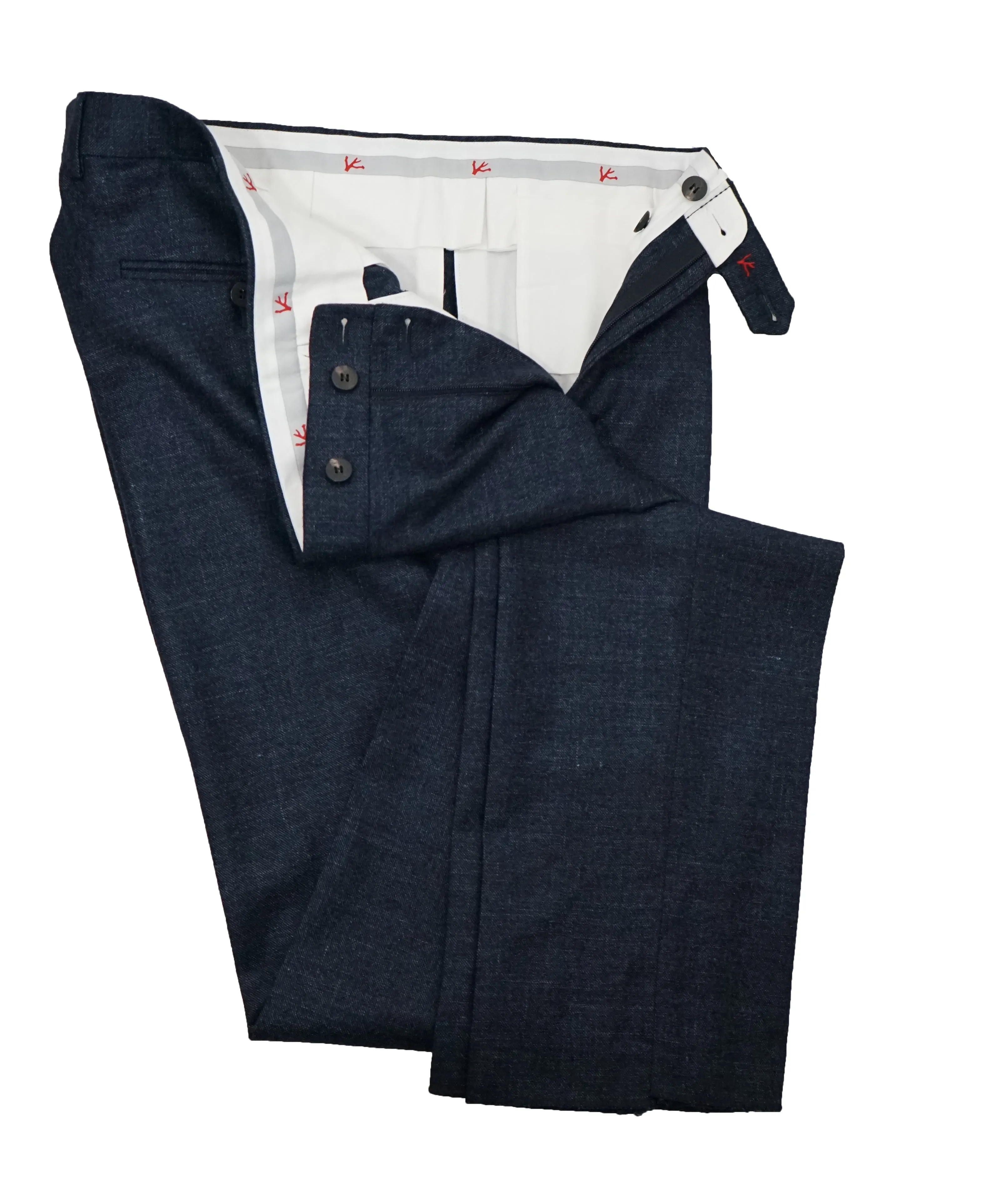 ISAIA - Cashmere Wool blend Melange Medium Blue Suit LOGO COLLAR - 46R