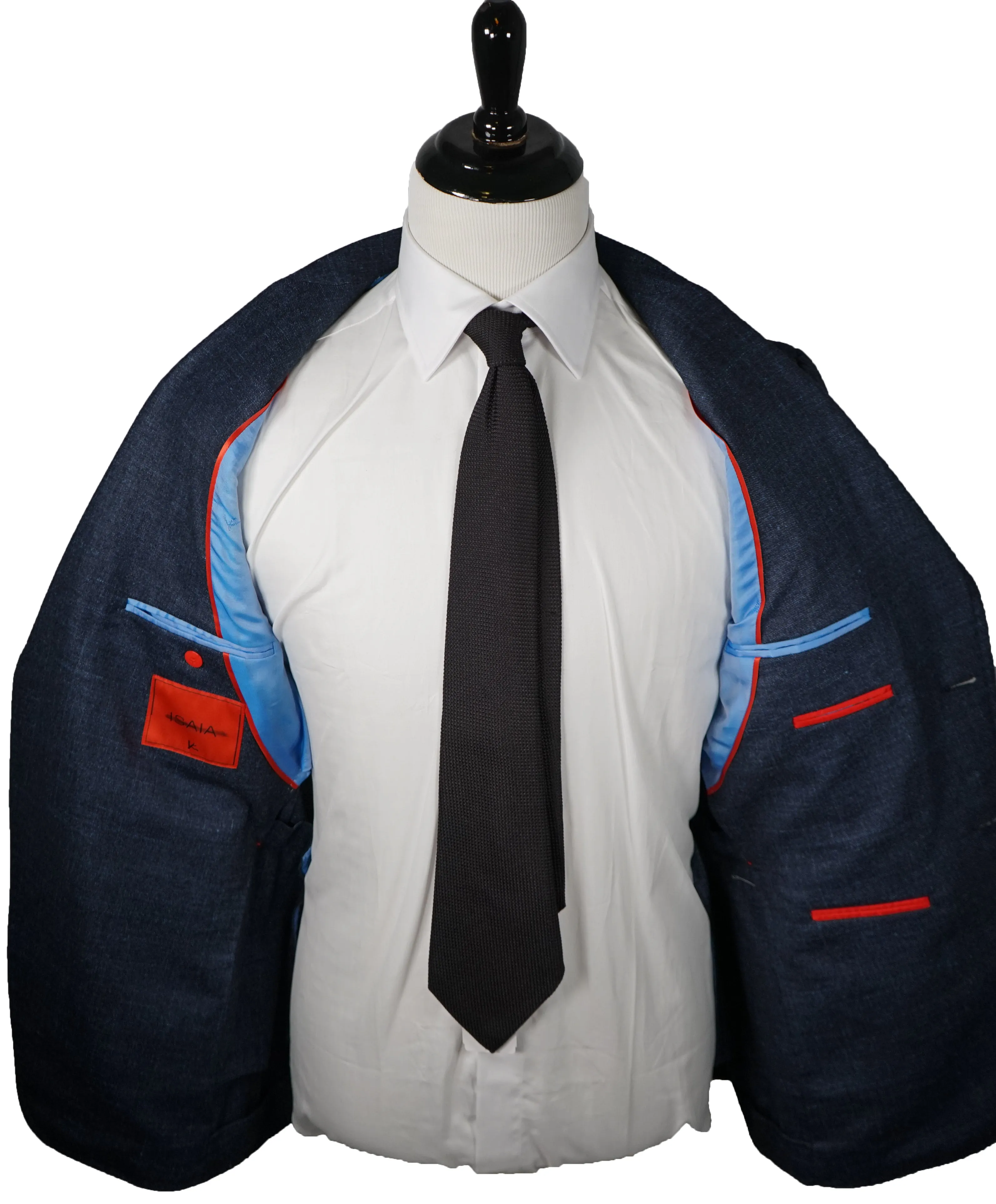 ISAIA - Cashmere Wool blend Melange Medium Blue Suit LOGO COLLAR - 46R