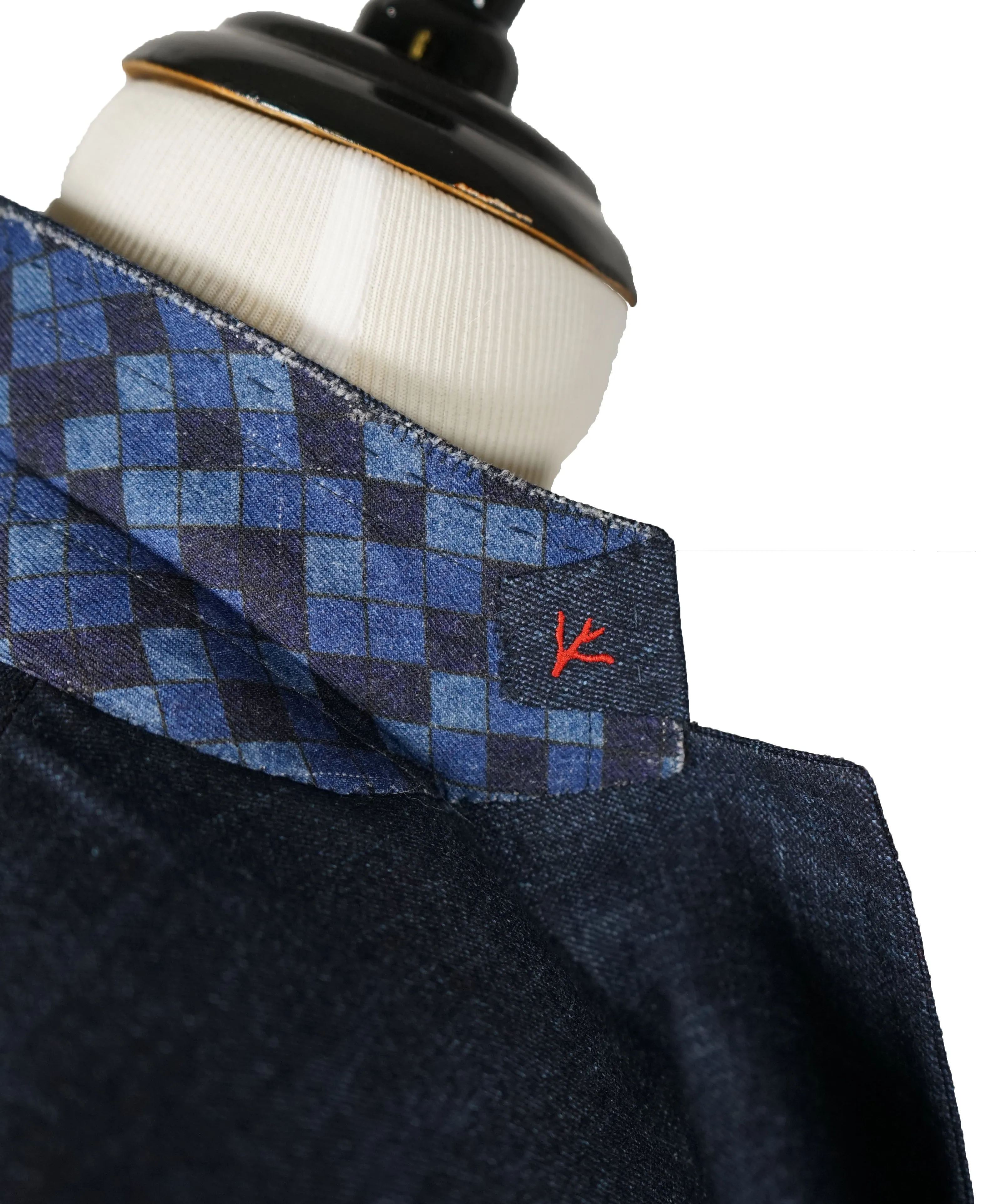 ISAIA - Cashmere Wool blend Melange Medium Blue Suit LOGO COLLAR - 46R