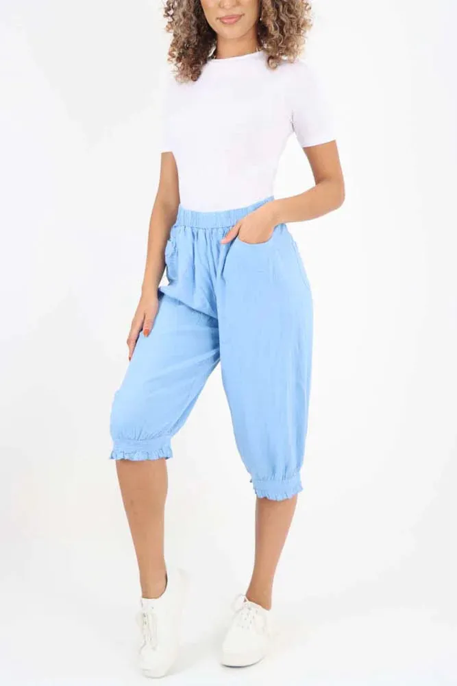 Italian Frill Hem 3/4 Linen Jogger
