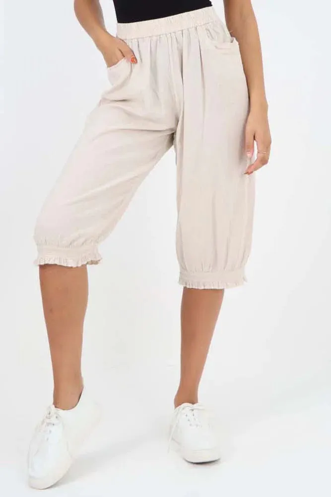 Italian Frill Hem 3/4 Linen Jogger