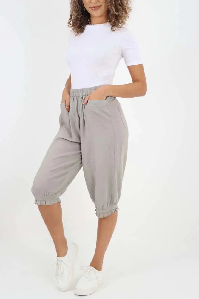 Italian Frill Hem 3/4 Linen Jogger