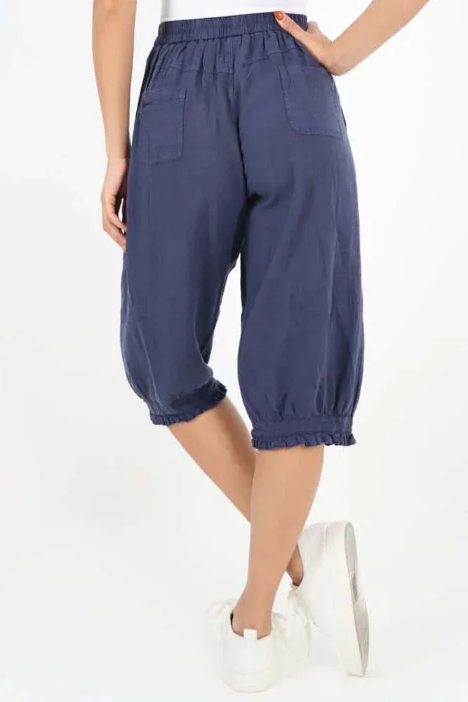 Italian Frill Hem 3/4 Linen Jogger