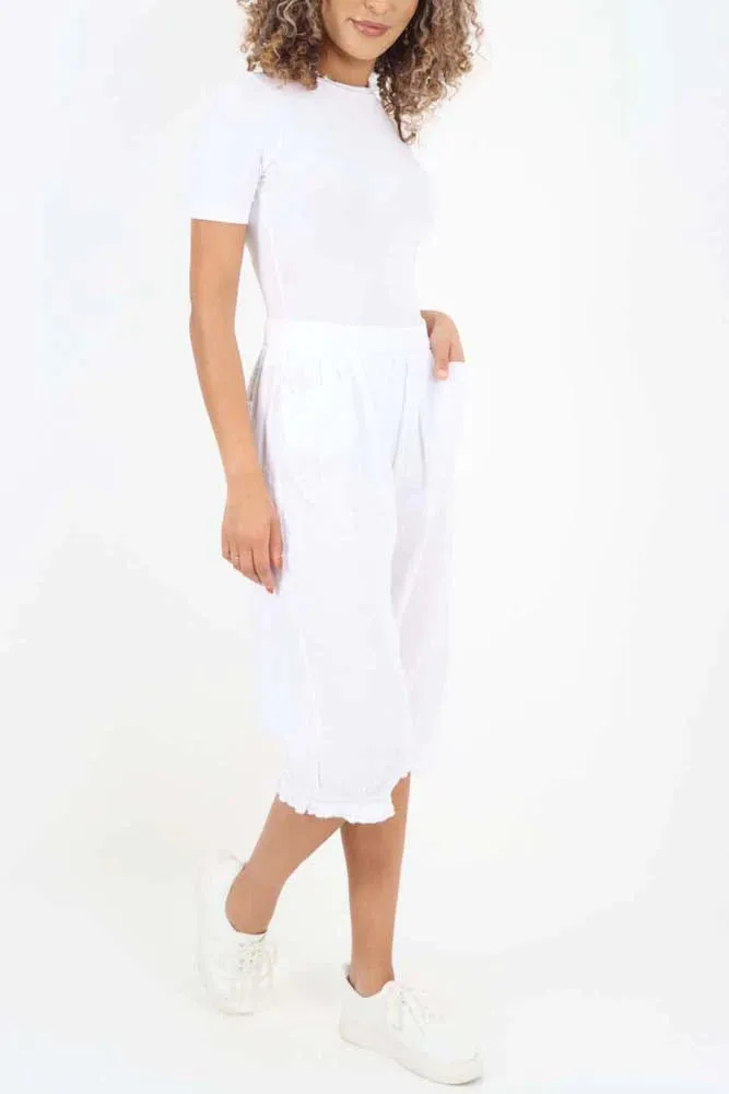 Italian Frill Hem 3/4 Linen Jogger