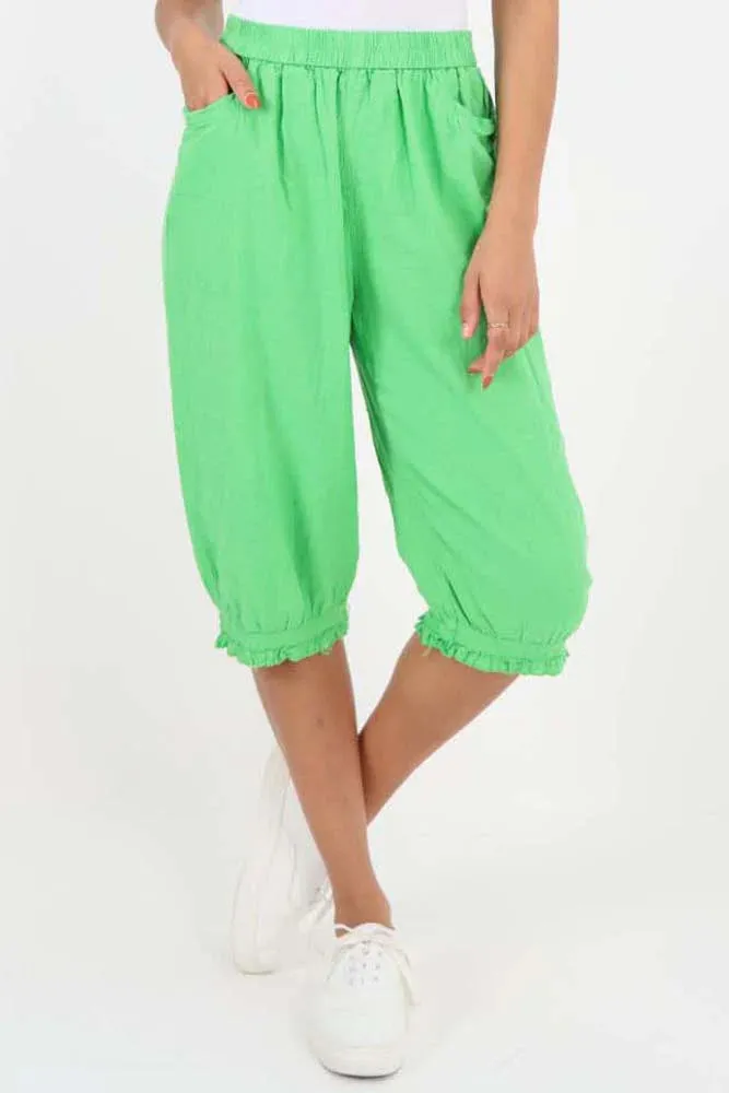 Italian Frill Hem 3/4 Linen Jogger