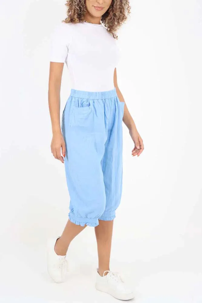 Italian Frill Hem 3/4 Linen Jogger