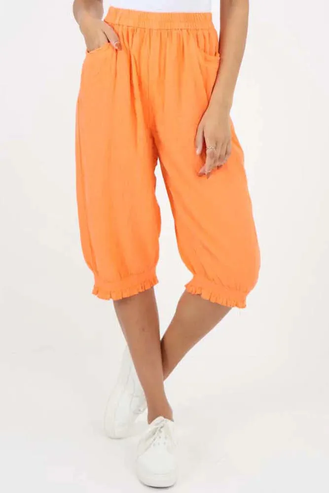 Italian Frill Hem 3/4 Linen Jogger