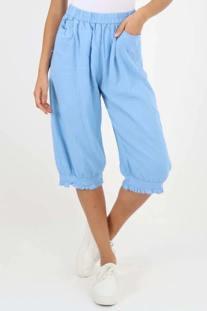 Italian Frill Hem 3/4 Linen Jogger