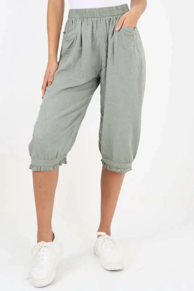 Italian Frill Hem 3/4 Linen Jogger