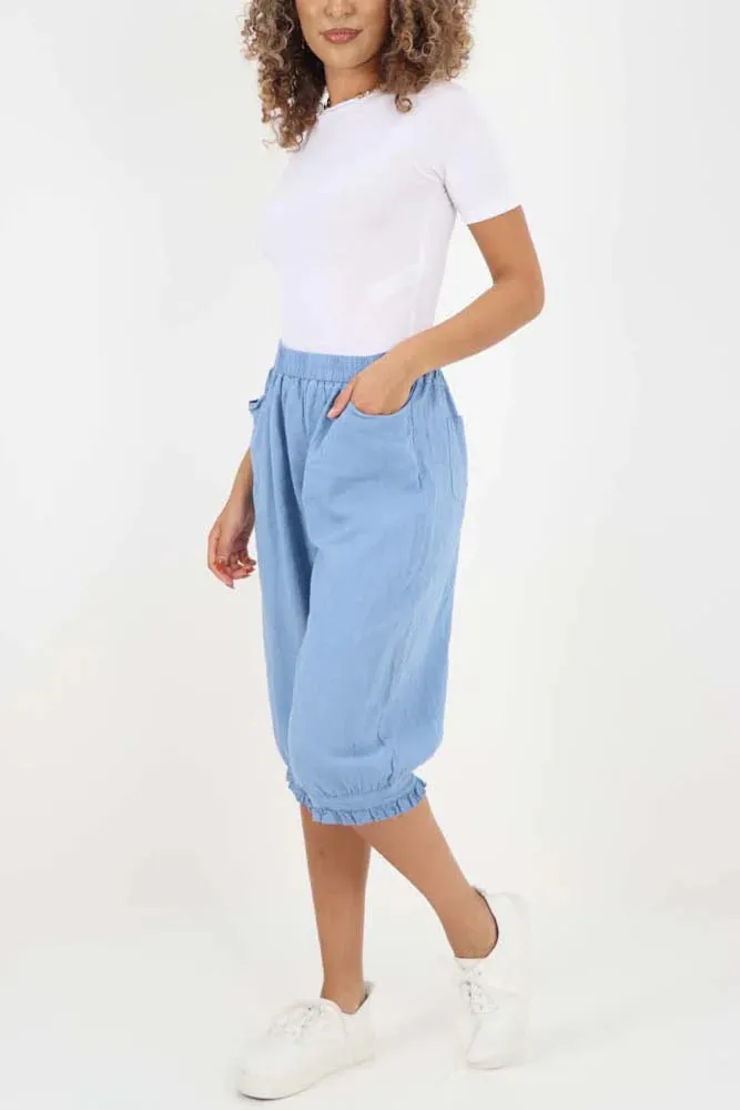 Italian Frill Hem 3/4 Linen Jogger