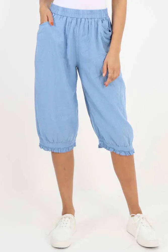 Italian Frill Hem 3/4 Linen Jogger