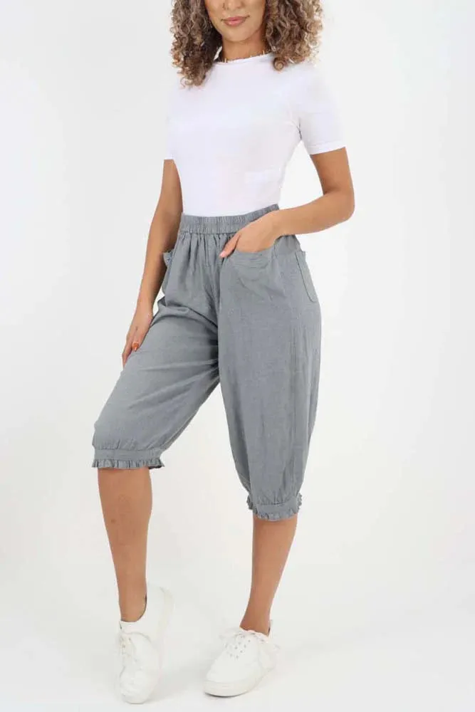 Italian Frill Hem 3/4 Linen Jogger