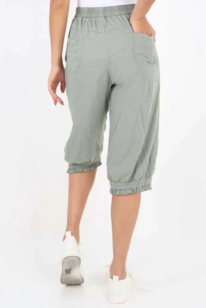 Italian Frill Hem 3/4 Linen Jogger