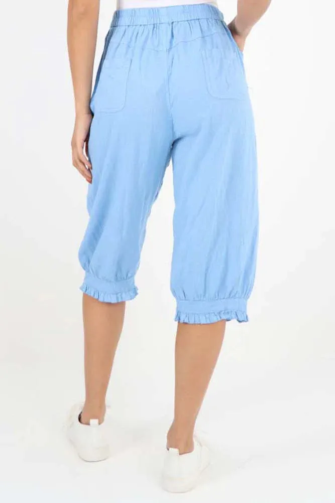 Italian Frill Hem 3/4 Linen Jogger