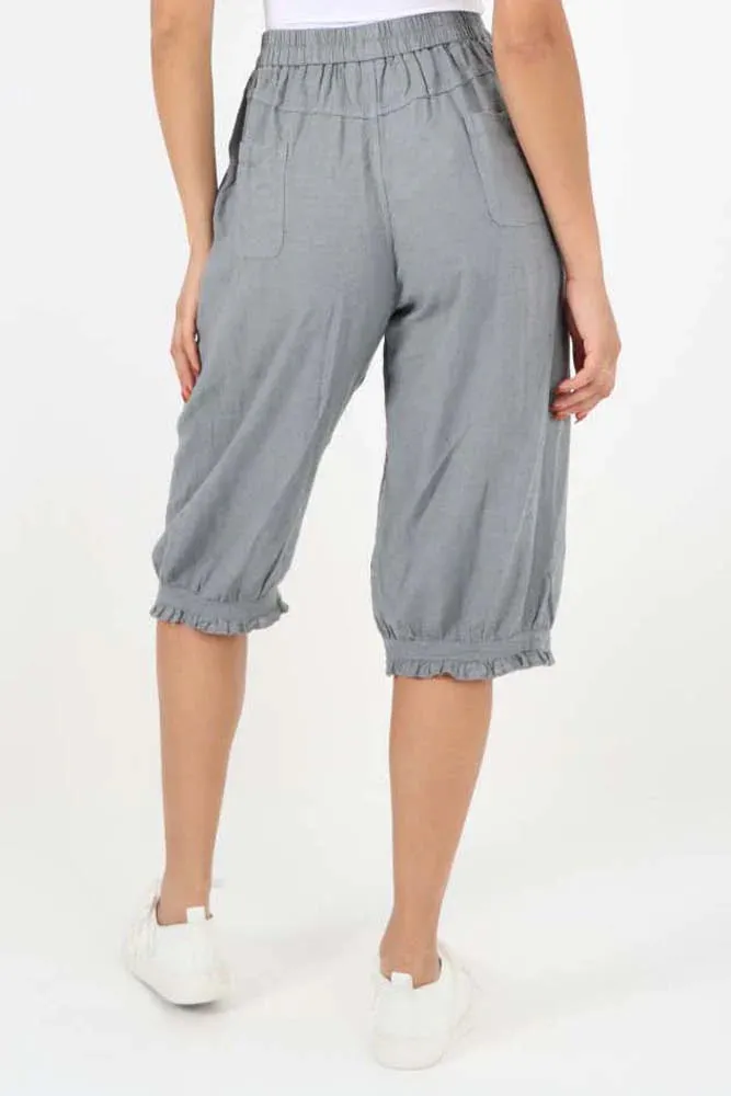 Italian Frill Hem 3/4 Linen Jogger