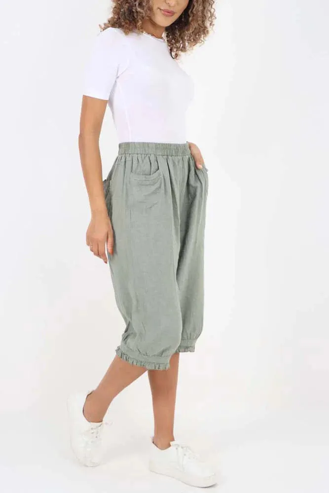 Italian Frill Hem 3/4 Linen Jogger
