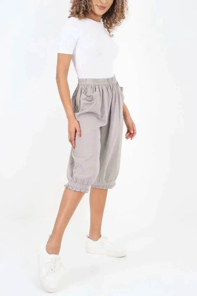 Italian Frill Hem 3/4 Linen Jogger