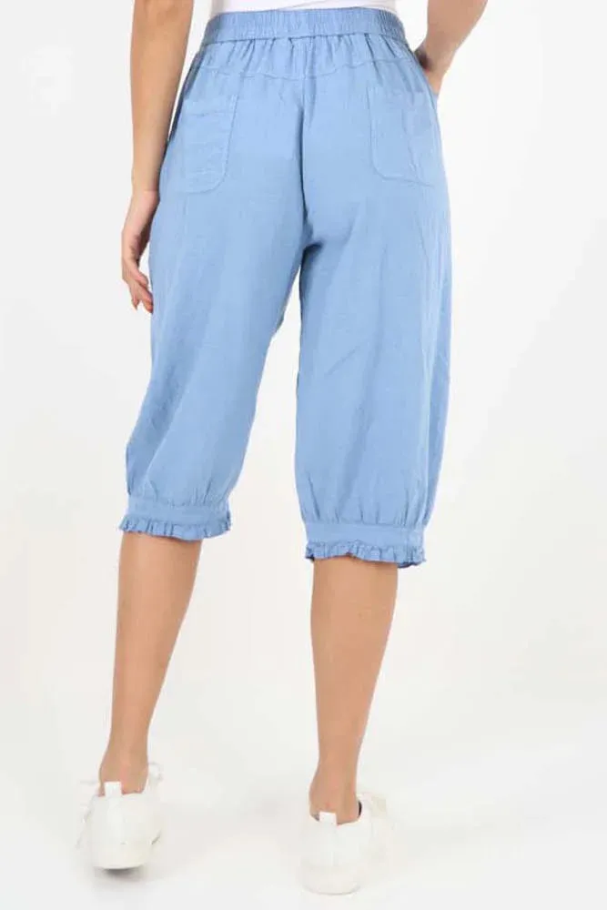 Italian Frill Hem 3/4 Linen Jogger